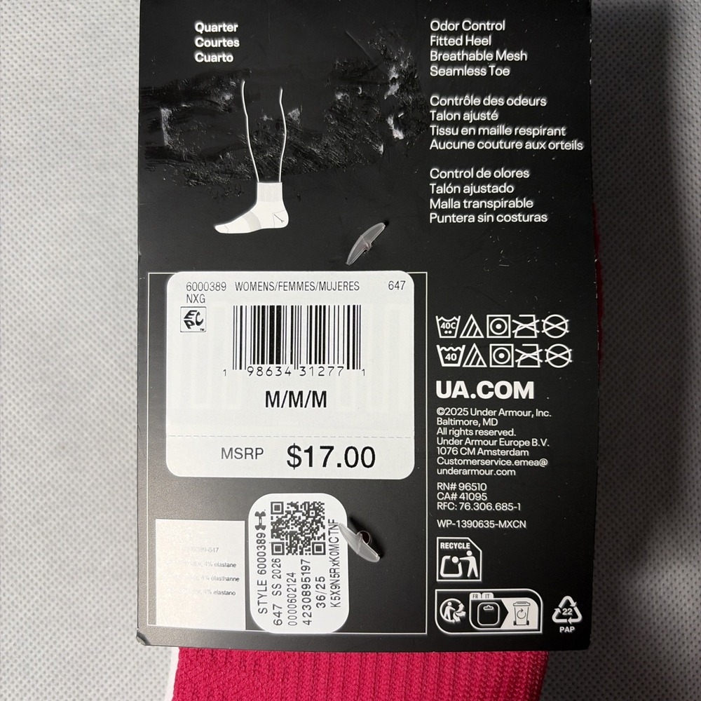 Under Armour Play Up Cushioned Quarter Women's Medium Socks - 3 Pair - Size 6-10 - Picture 3 of 4